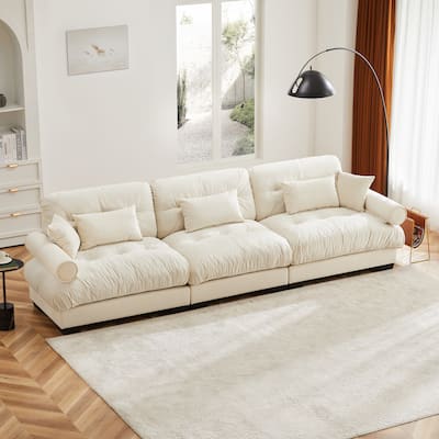 3 Seat Modern Velvet Sofa, Oversize Sofa, Clould Like Comfortable Seat And Back Support, With Waist Pillows And Throw Pillows