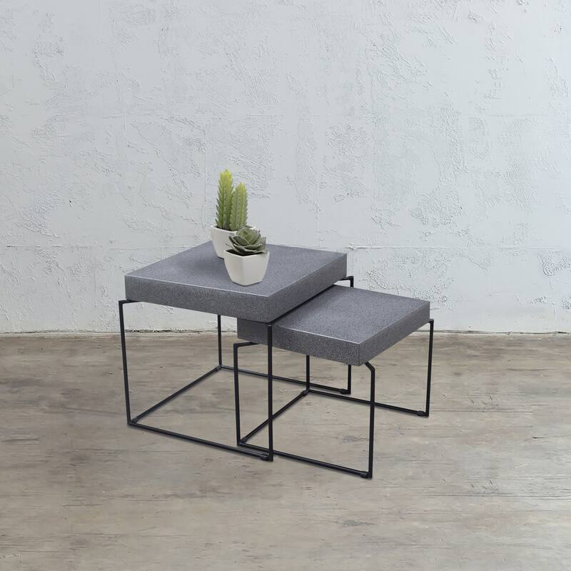 Casual Elements Grey Concrete/Resin Square Nesting Side Tables