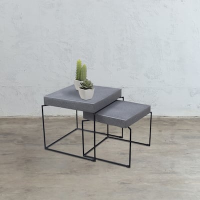 Casual Elements Grey Concrete/Resin Square Nesting Side Tables