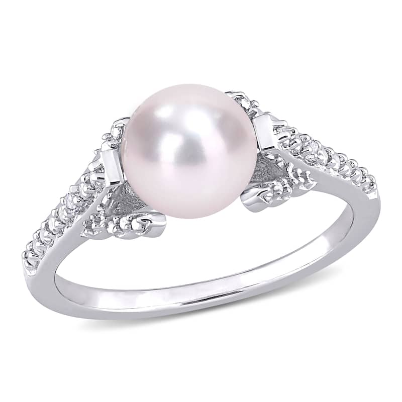 Miadora Sterling Silver Cultured Freshwater Pearl & Diamond Accent Solitaire Vintage Ring (7-7.5mm)