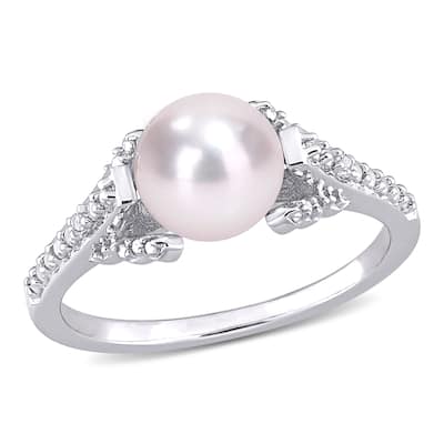 Miadora Sterling Silver Cultured Freshwater Pearl & Diamond Accent Solitaire Vintage Ring (7-7.5mm)