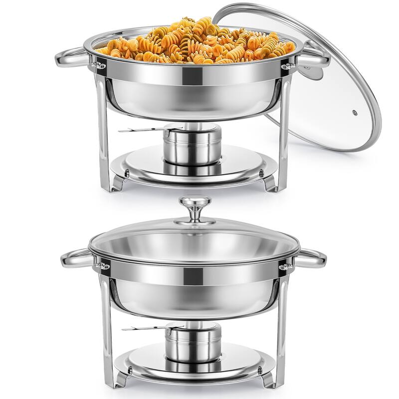 2 Pack 6 qt Stainless Steel Round Chafing Dishes Buffet Set