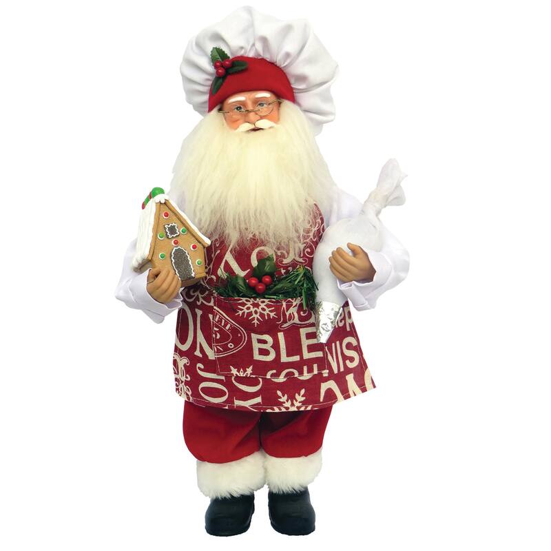 15" Gingerbread House Santa - Red