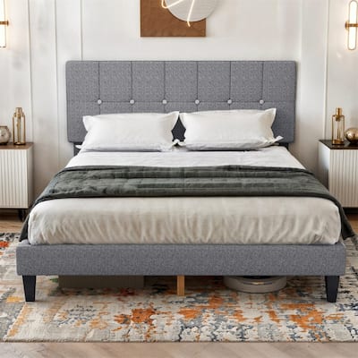 Queen Bed Frame Upholstered Platform with Headboard and Strong Wooden Slats,No Box Spring Needed, Easy Assembly