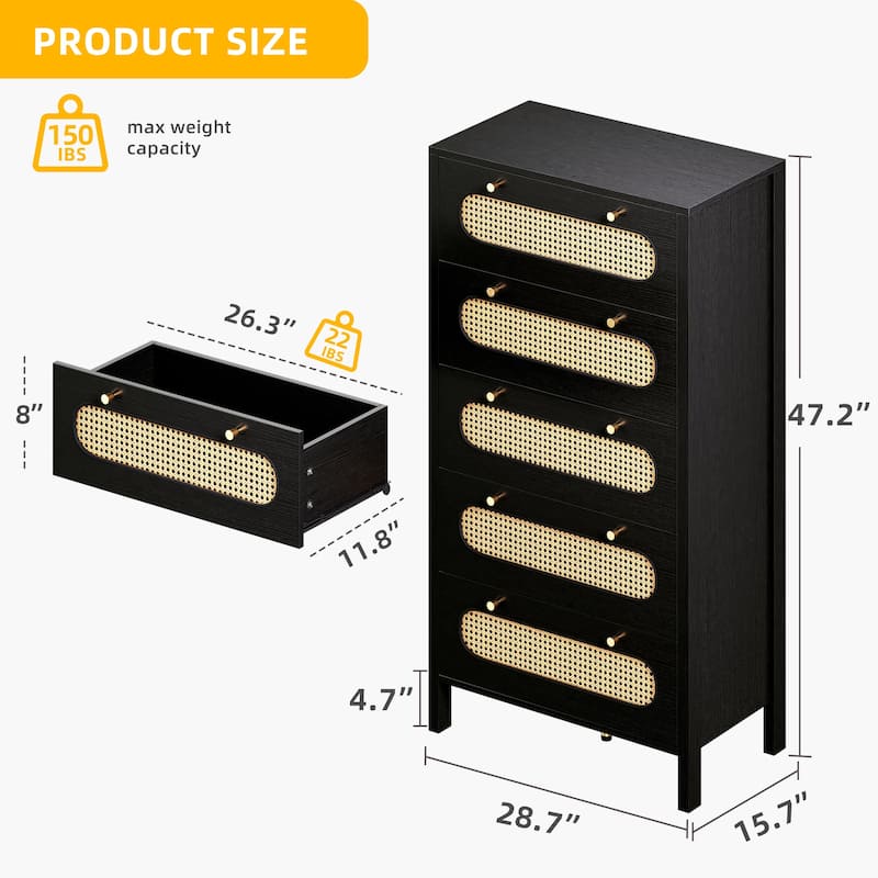 Moasis 4-6-Drawer Dresser Chest Drawer Storage Cabinet Rattan Wood Closet