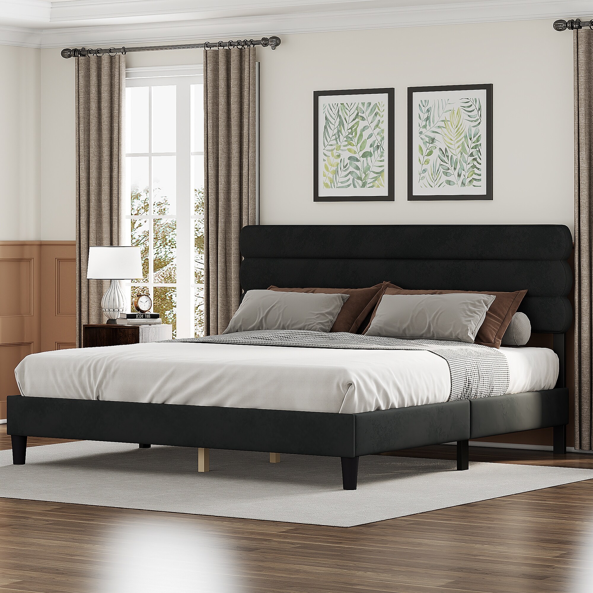 King Bed Frame with Headboard Sturdy Platform Bed with Wooden Slats Support No Box Spring Mattress Foundation On Sale Bed Bath Beyond 41700740