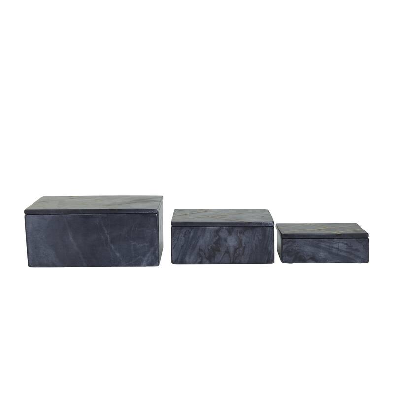 Marble Decorative Box with Gold Linear Lines - Set of 3 Black - CosmoLiving by Cosmopolitan