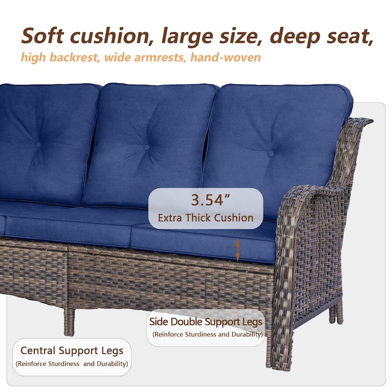 4 Piece Wicker Outdoor Patio Furniture Set High Back Chair and Sofa