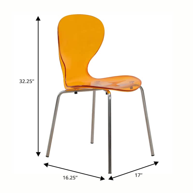 Stackable Plastic Dining Chair with Chrome Legs Set of 4 Transparent Accent Side Chair for Indoor and Outdoor