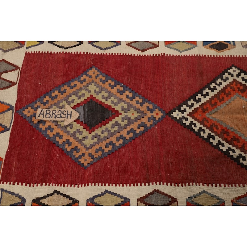 Kilim Qashqai Persian Vintage Rug Flatweave Tribal Red Wool Carpet - 4'5"x 8'1"