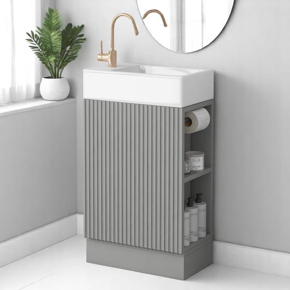 Modern 18.6" Bathroom Vanity with Sink, Two-Tier Shelf, Adjustable Toilet Paper Holder, Freestanding