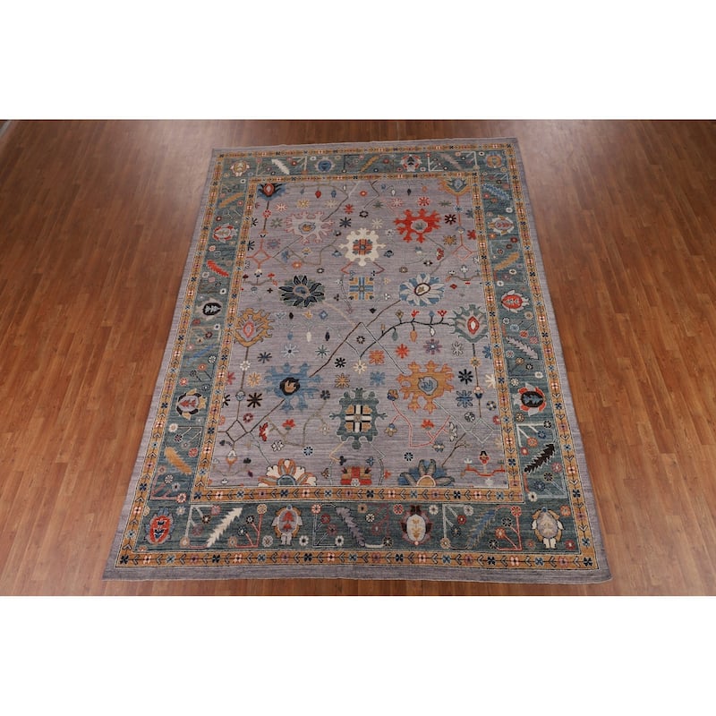Vegetable Dye Grey Oushak Turkish Rug Hand-Knotted Wool Carpet - 8'9"x 11'9"