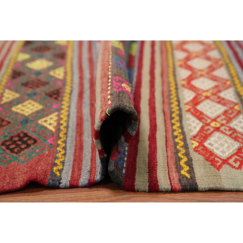 Hand Woven Oriental 100% Wool Carpet Southwestern Tribal Multi-Colored Kilim Area Rug - 8' 11'' X 5' 6''