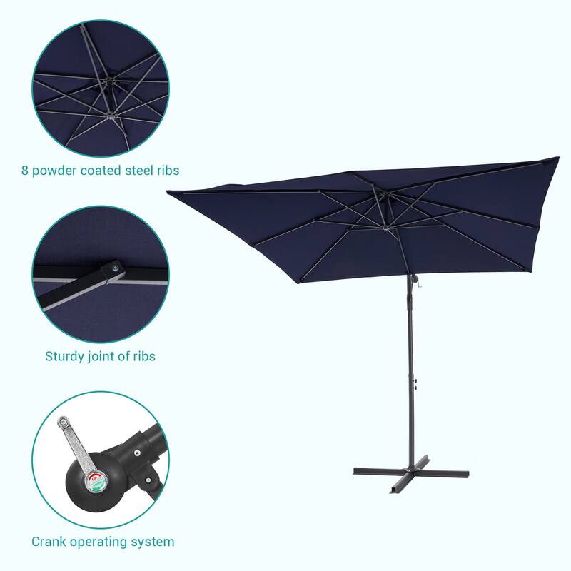 BONOSUKI 8.2x8.2ft Offset Patio Umbrella Hanging Umbrella w/Steel Ribs