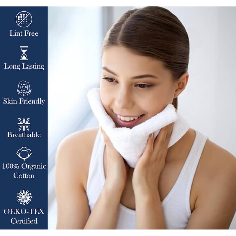 Delara Organic Cotton Luxuriously Plush Washcloths Pack of 6 |GOTS & OEKO-TEX Certified |650 GSM Long Staple | Quick Dry & Soft