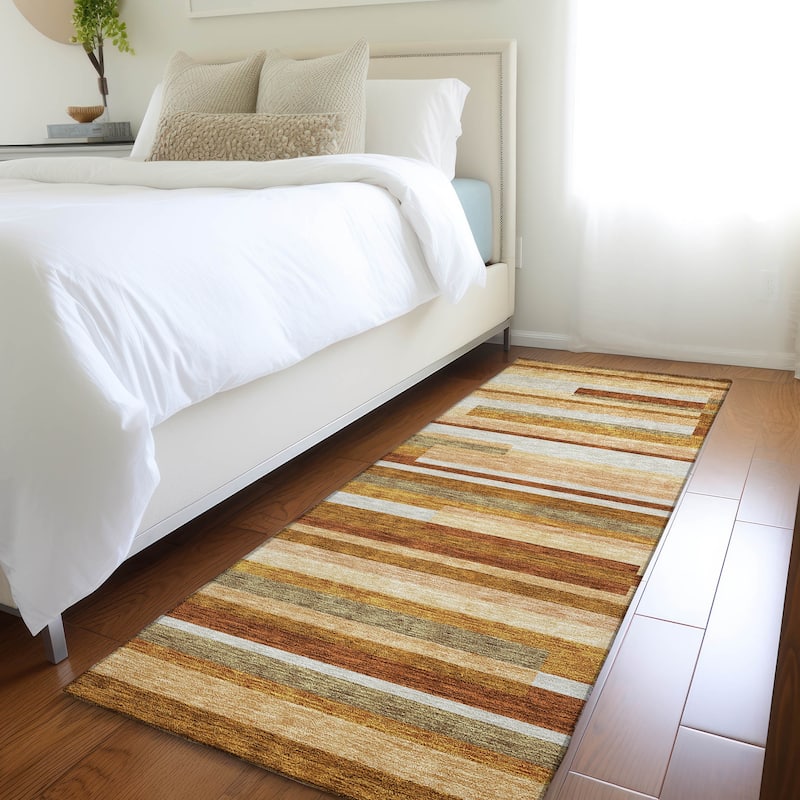 Machine Washable Indoor/ Outdoor Chantille Contempory Stripes Rug