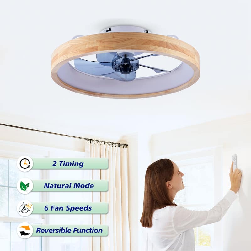 20" Caged Ceiling Fans Flush Mount,Low Profile Fabric Farmhouse Ceiling Fan with Remote Control - N/A