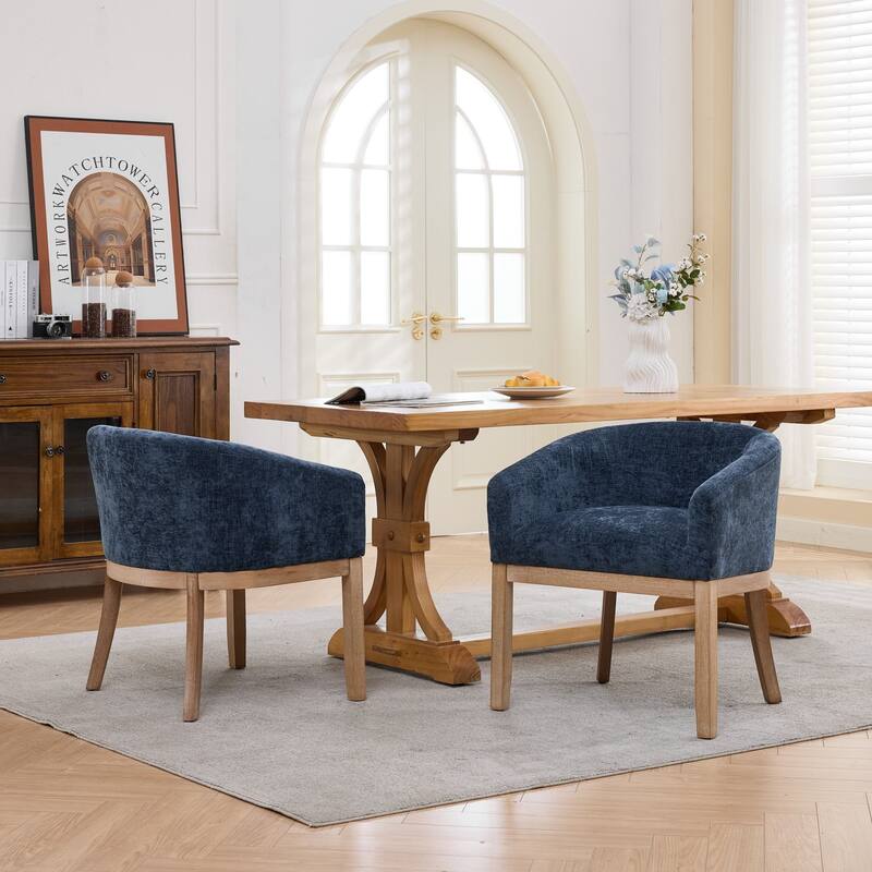 Roomfitters Upholstered Dining Chairs with Barrel Back & Wood Legs, Modern Accent Side Chairs for Kitchen and Living Room