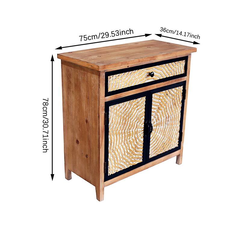 Natural Wood 30.71 in. H Storage Cabinet with Drawers and Doors - 29.53" x 14.17"