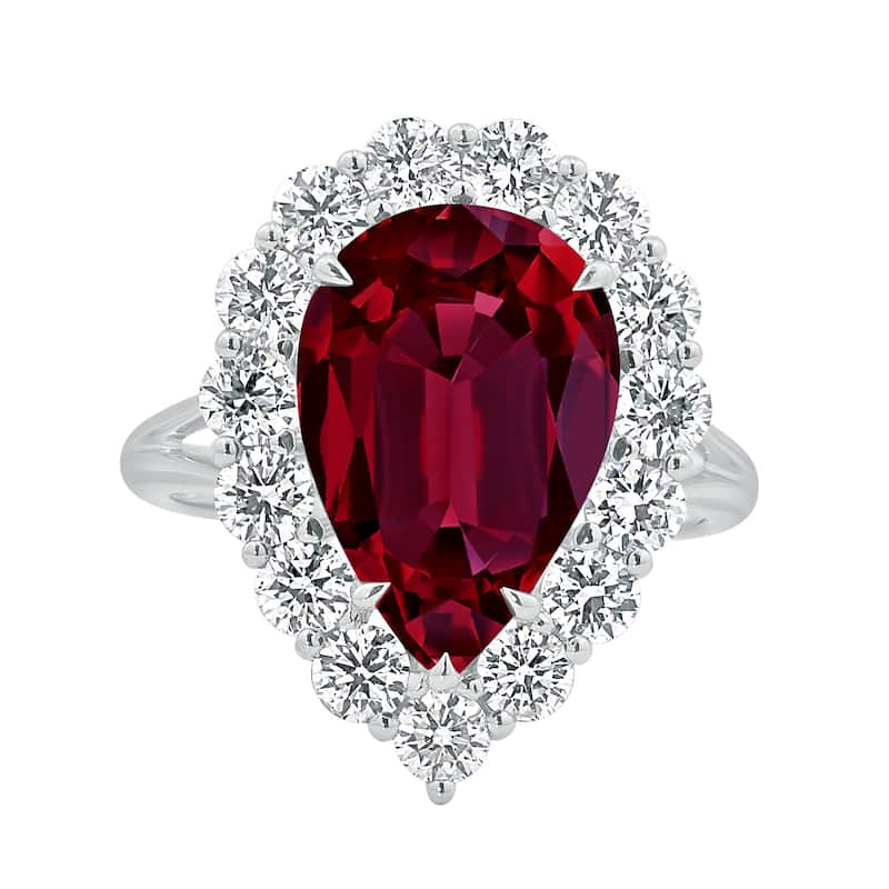 Auriya 2 1/5ct Pear-cut Red Ruby Halo Diamond Engagement Ring 1 3/4cttw 18K Gold