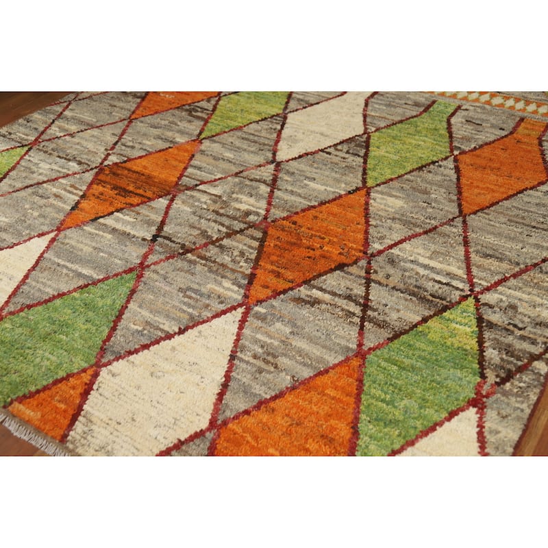 Geometric Moroccan Oriental Area Rug Handmade Multi-Color Wool Carpet - 7'2" x 10'0"
