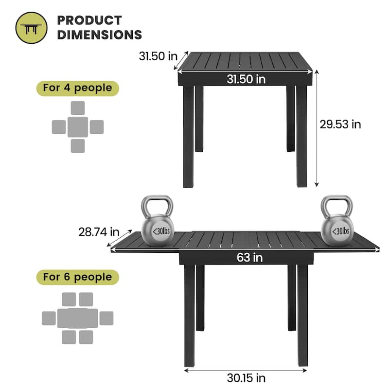 Outdoor Expandable Aluminum Dining Table with Leaf Extension - See Picture
