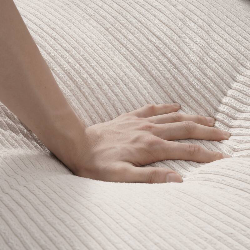 Modern Cream Corduroy 4-Seater Sectional Sofa with Adjustable Headrests, Pocket Spring Seats & Chaise Lounge