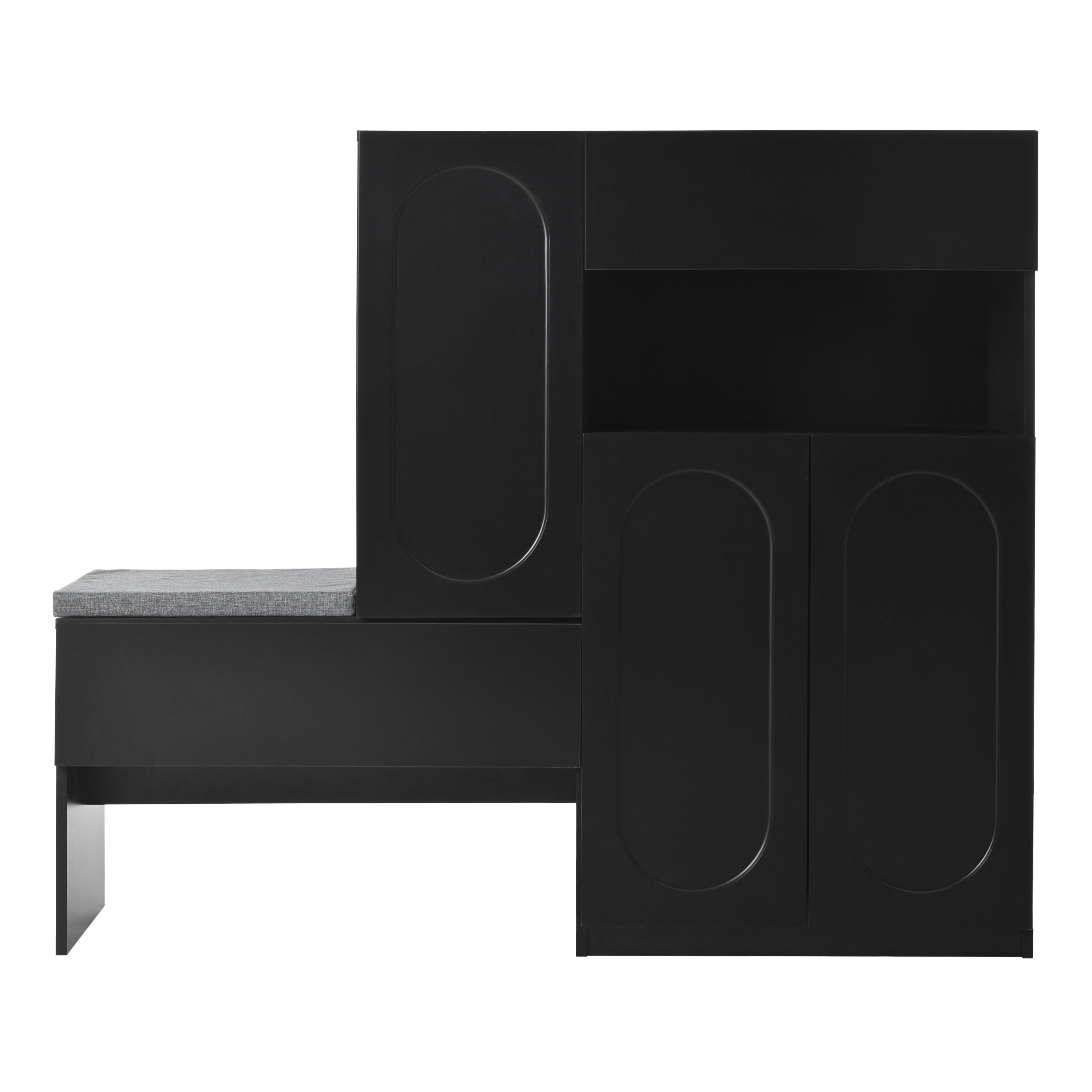 Elegant 2-in-1 Shoe Cabinet with Soft Cushion, Modern Storage Bench with Arched Doors, Black - 51.1" W × 13.7" D × 43.4" H