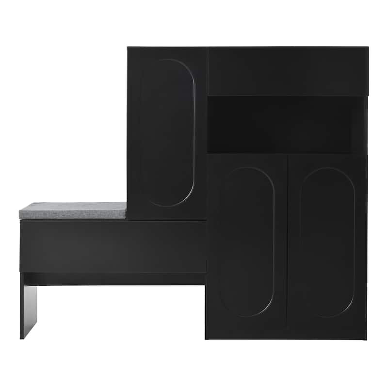 Shoe Cabinet Shoe Rack Organizer w/ Shoe Bench, Adjustable Shelves