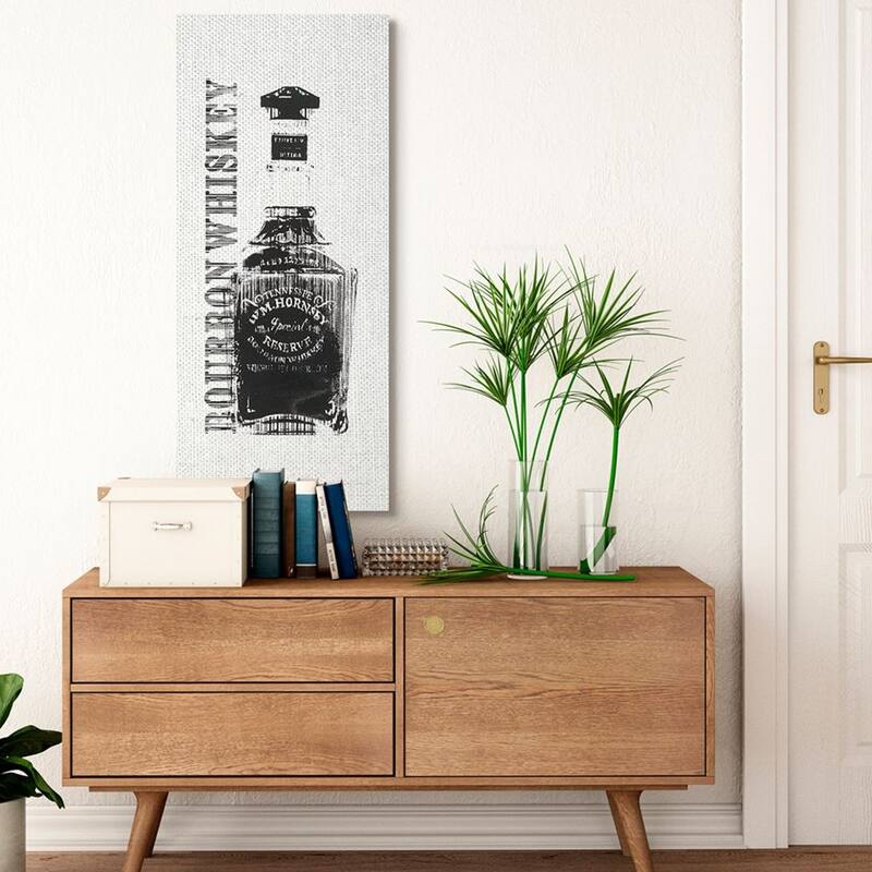 Stupell Rugged Bourbon Whiskey Bottle Alcohol Black Off-White Vintage Canvas Wall Art