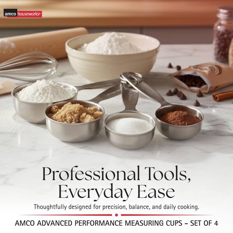 Amco Advanced Performance Set of 4 Measuring Cups - 1 cup, 1/2 cup, 1/3 cup, & 1/4 cup