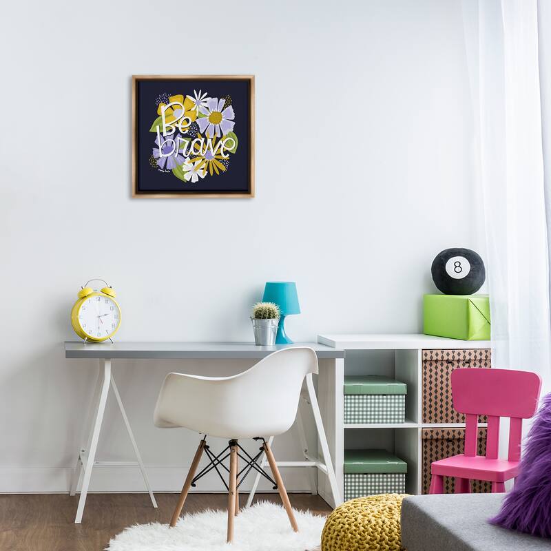 Stupell Be Brave over Florals Framed Floater Canvas Wall Art Design By Mandy Ford Art + Illustration
