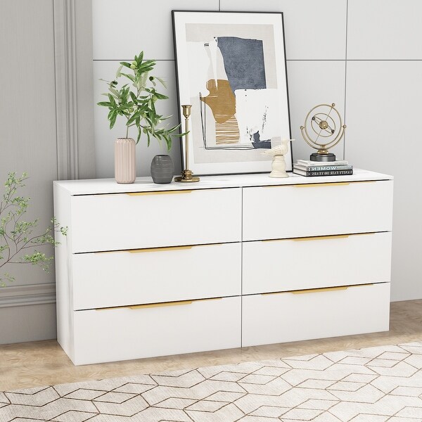 Timechee 63 inch Modern Space Saving 6 Drawer Double Dresser White On Sale Bed Bath Beyond 35475334