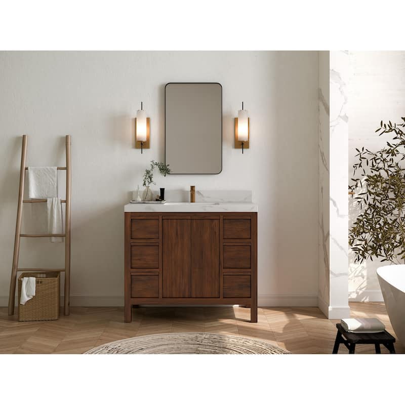 Willow Collections 42 in. W x 22 in. D Elizabeth Solid Teak Single Sink Bathroom Vanity with Countertop