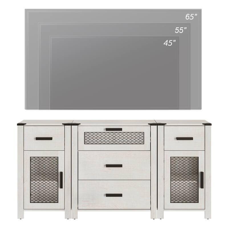 WAMPAT TV Stand with 5 Drawers and 2 Door Storage, Dresser Organizer Units with Adjustable Shelf - 1 Pack