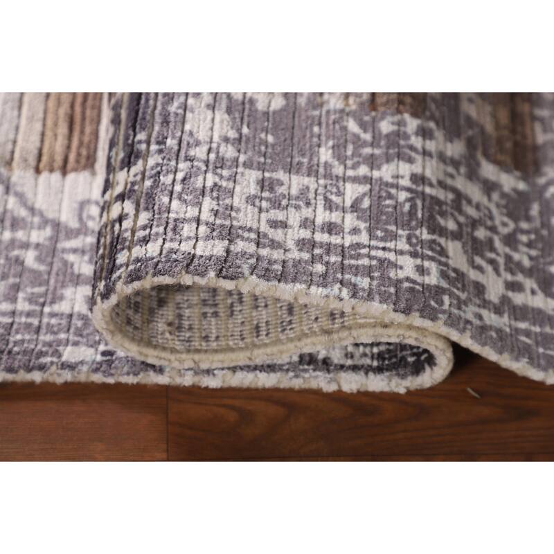 Striped Modern Abstract Rug Hand-Knotted Wool Carpet - 3'11"x 5'11"