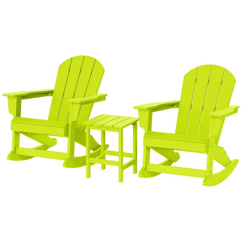 Laguna Hdpe All Weather Outdoor Patio Rocking Chairs With Side Table (3-Piece Set) - Lime