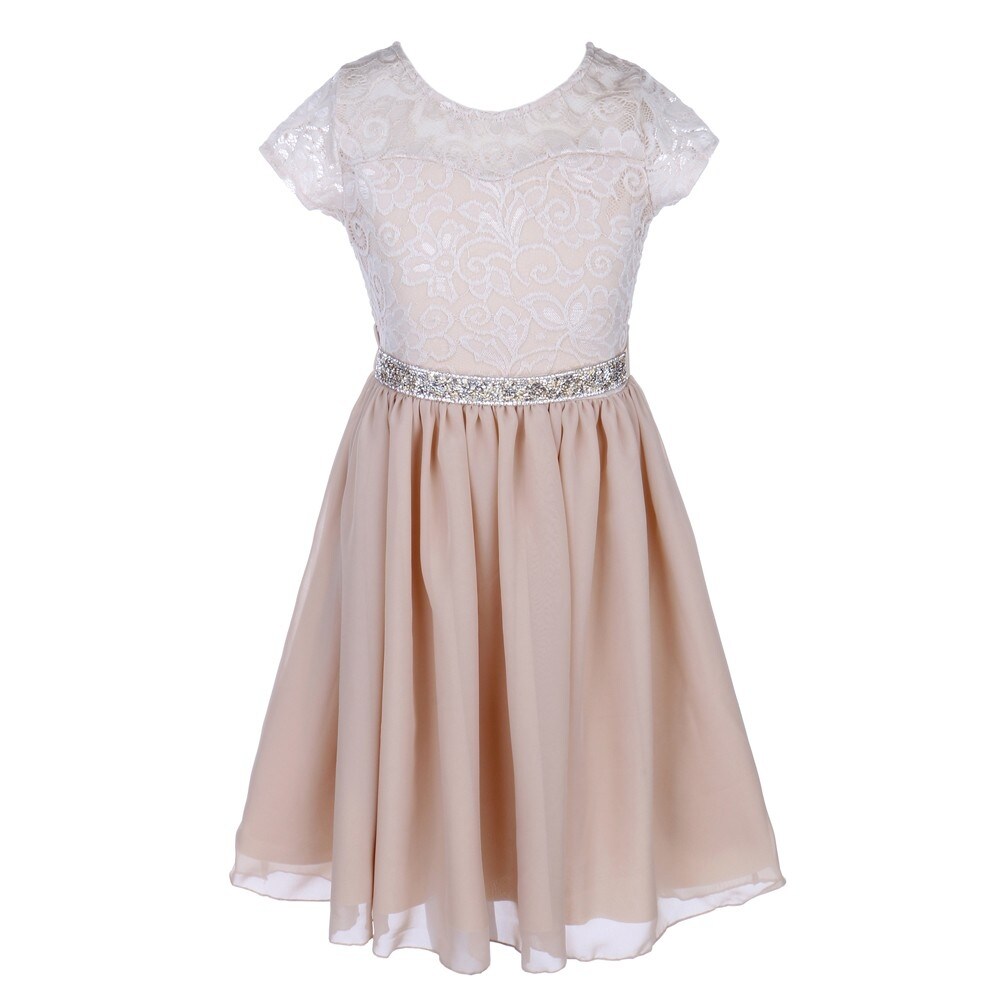 Shop Little Girls Champagne Lace Stone Belt Chiffon Flower Girl