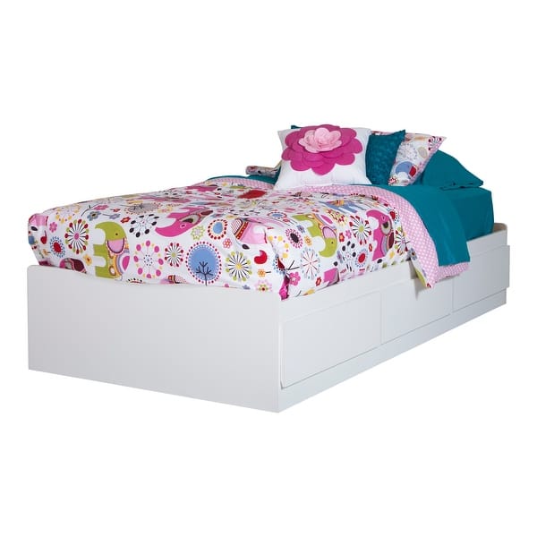 slide 2 of 6, South Shore Logik Twin Mates 39-inch Bed with 3 Drawers White