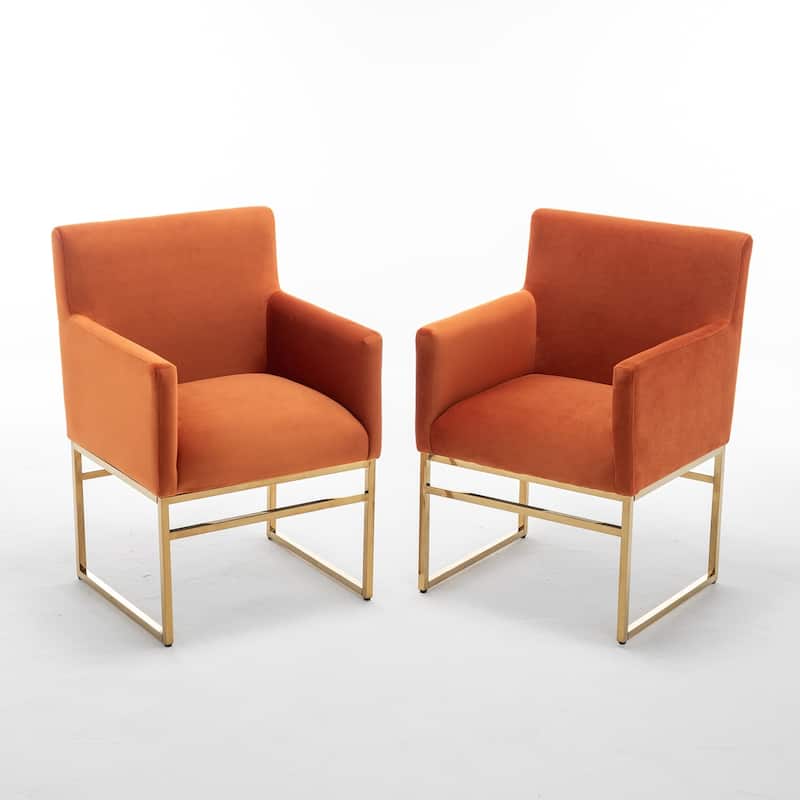 SEYNAR Modern Velvet Accent Arm Dining Chair Set of 2 with Metal Legs