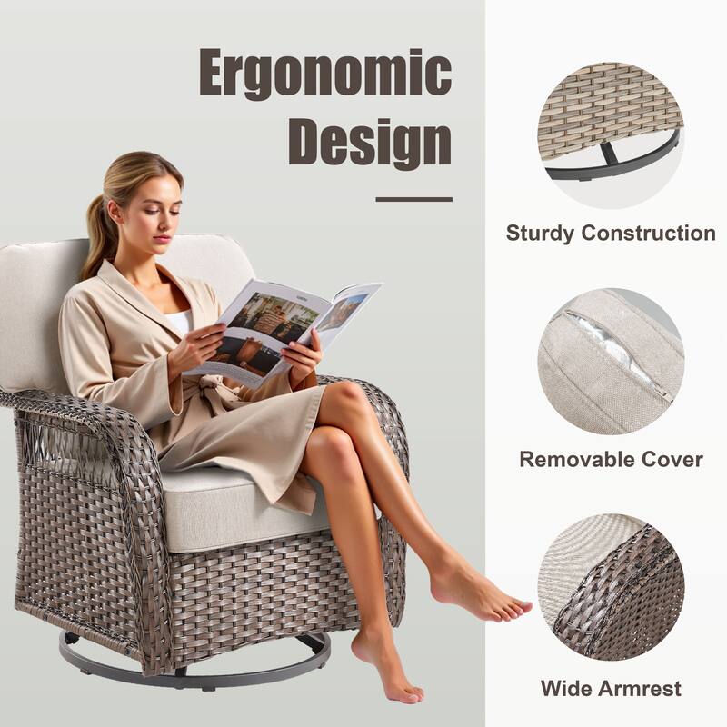 Pocassy Outdoor Sofa Ottoman Swivel Chair Table with Fire Table Set.