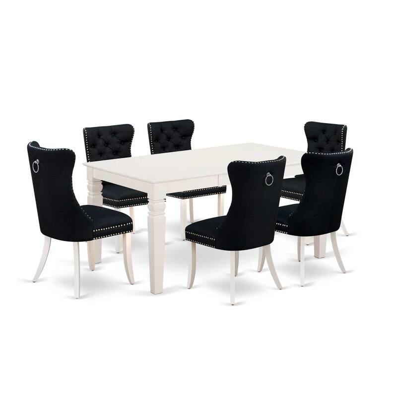 Modern 7 Piece Dining Set - Rectangle Table & 6 Linen White Chairs