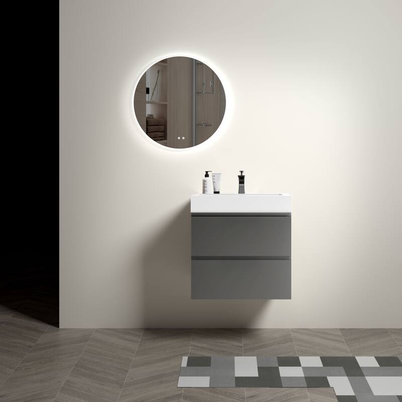 24"Bathroom Vanity with Sink,Storage Wall Mounted Floating Bathroom Vanity,One-Piece White Sink Basin without Drain and Faucet