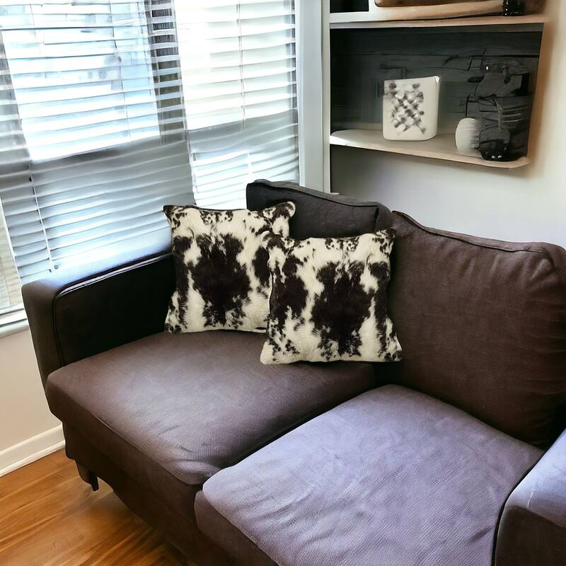 HomeRoots 18" X 18" Black and White Rabbit Animal Print Natural Fur Zippered Pillow