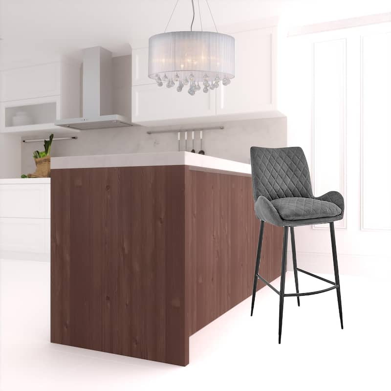 31" Seat Height Charcoal Upholstered Bar Chair with Full Back and Footrest Metal Frame for Kitchen - 42"H x 20"W x 21"D