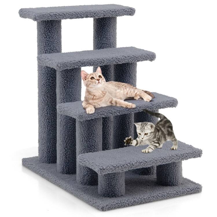 4-Step Pet Stairs Carpeted Ladder Ramp Scratching Post Cat Tree Climber