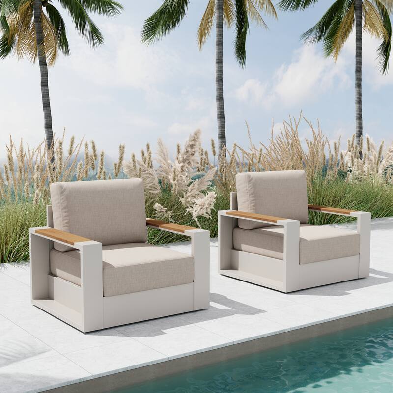 Modern Rust-Resistant Aluminum Outdoor Single Sofa Chair Set of 2