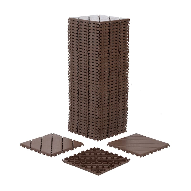 12 in Square Wood Interlocking Flooring Tiles Patio Decking Tiles for Poolside Balcony Backyard (44 Pack)