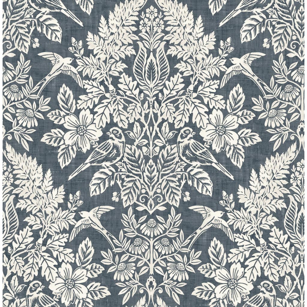 Chris Loves Julia x A-Street Prints Finch Blue Woodland Damask Wallpaper