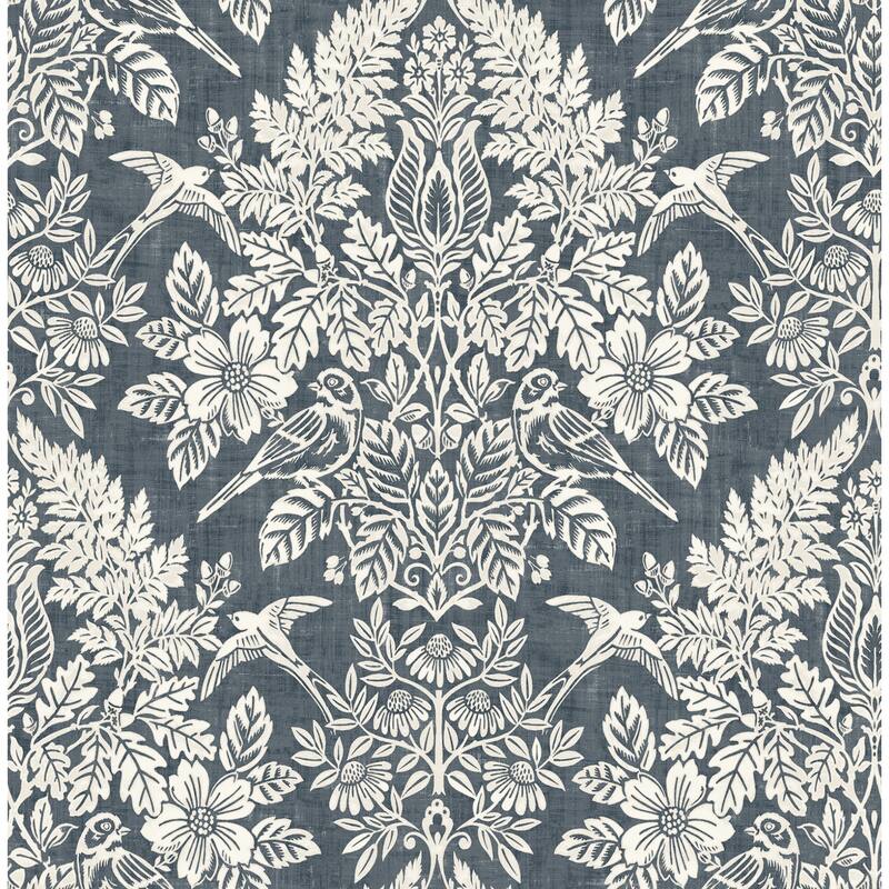 Chris Loves Julia x A-Street Prints Finch Blue Woodland Damask Wallpaper